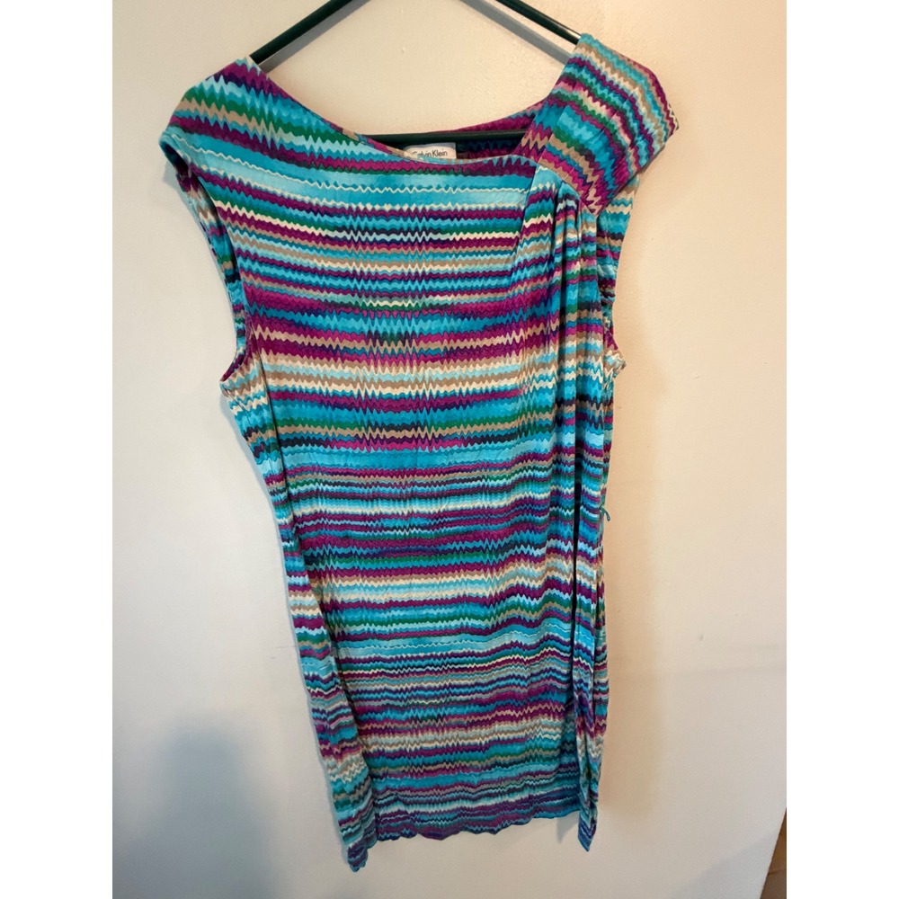 Calvin Klein Womens Multi Color Chevron Zigzag Sleeveless Sheath Dress Size 14